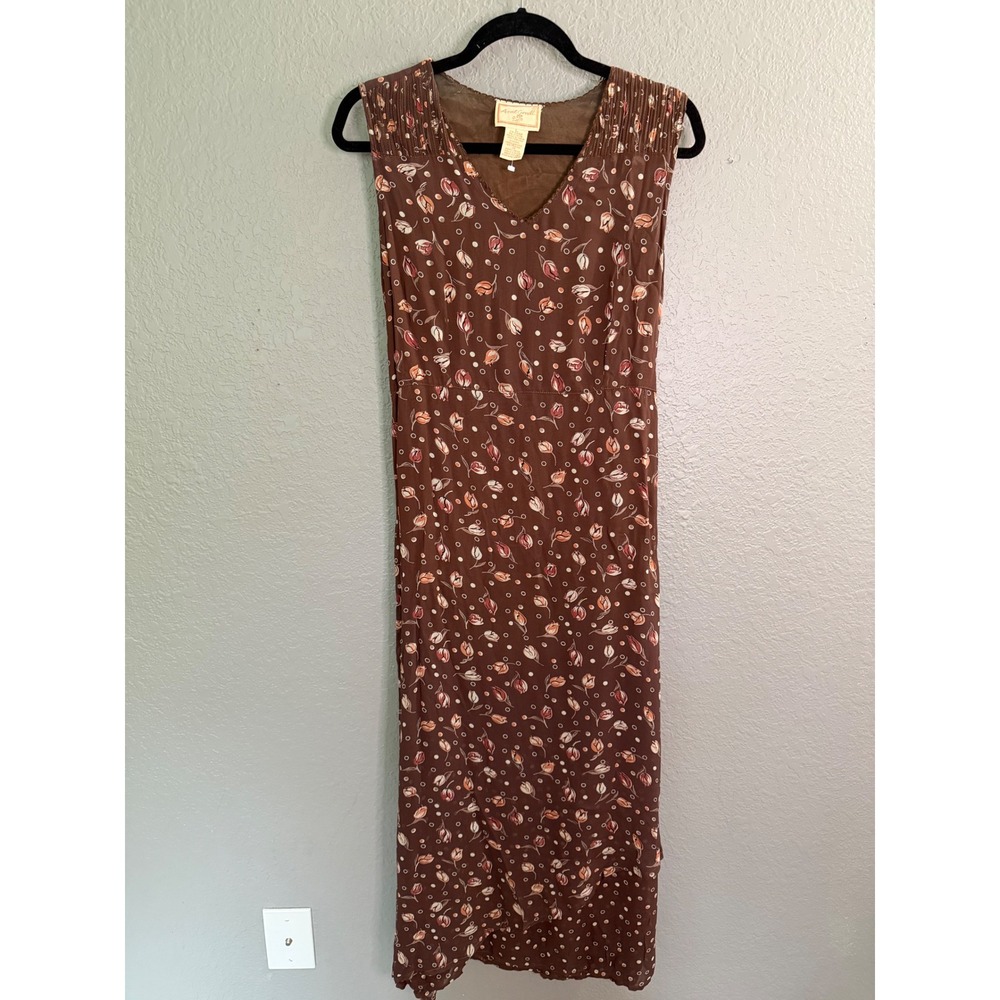 VTG April Cornell Brown Floral Tulip Rayon Maxi Dress SzL Romantic Cottage - Picture 2 of 10